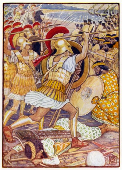 Wpadli na armię perską z ogromną siłą autorstwa after Walter Crane