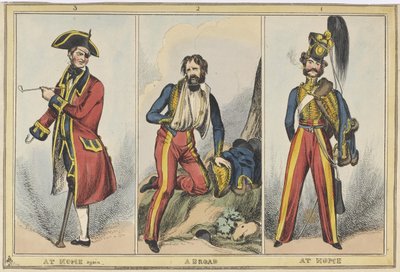 „1. W domu 2. Za granicą 3. Znowu w domu”, ok. 1830 (kolorowa akwaforta) autorstwa after William Heath
