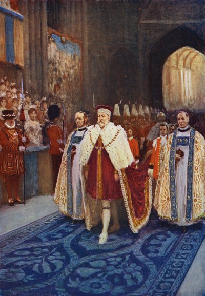 Król Edward VII wkraczający do Opactwa Westminsterskiego podczas koronacji autorstwa after William Henry Margetson
