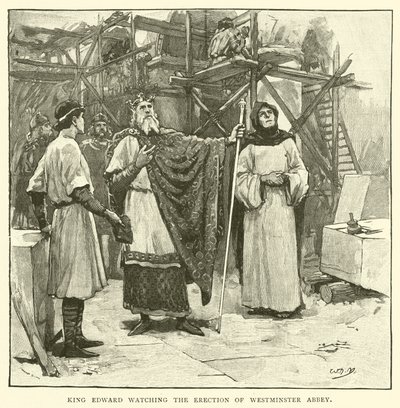 Król Edward obserwujący wznoszenie Opactwa Westminsterskiego autorstwa after William Henry Margetson