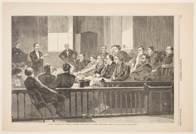 Jurorzy słuchają adwokata, Sąd Najwyższy, Nowy Ratusz, Nowy Jork autorstwa Winslow Homer