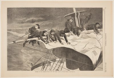Zima na morzu – żeglowanie z wybrzeża autorstwa Winslow Homer