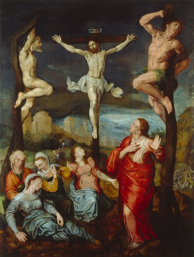 Niderlandzki: Chrystus na krzyżu z Marią, Janem i Marią Magdaleną autorstwa anonymous 