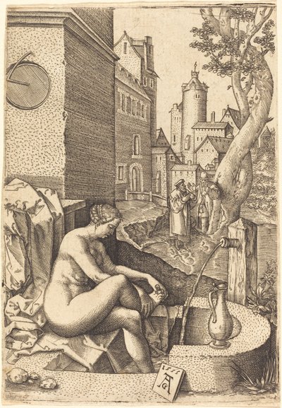 Zuzanna zaskoczona przez dwóch starszych autorstwa anonymous Germany 16th Century after Heinrich Aldegrever