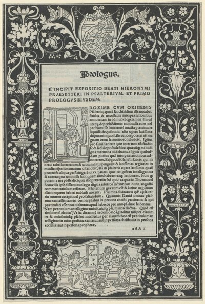 Granica z białą linią z dwoma kartuszami: „Satyr ofiarujący barana” i „Wybór Herkulesa” autorstwa attributed to Benedetto Bordon