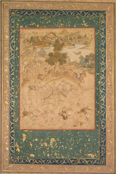 Akbar nadzorujący schwytanie dzikich słoni w Malwa w 1564 r., malowanie 90 z Akbar-nama (Księga Akbara) Abu