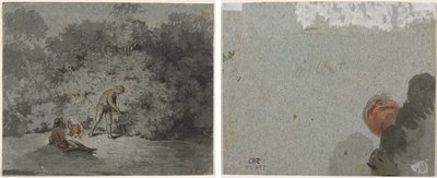 Fagot Gatherer (recto) Studium głowy widzianej z dołu (verso) autorstwa attributed to Francisque Millet