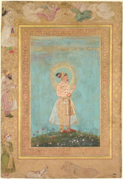 Shah Jahan trzymający spinel i długi dekański miecz, z albumu Late Shah Jahan autorstwa attributed to Hashim