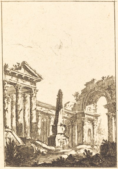 Capriccio z ruinami i obeliskiem autorstwa attributed to Jérôme Charles Bellicard