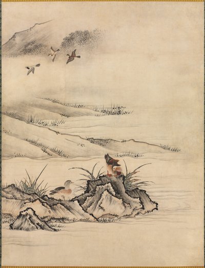 Kwiaty i ptaki w wiosennym krajobrazie autorstwa attributed to Kano Motonobu