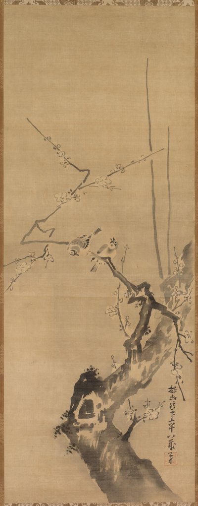 Wróble na Kwitnącej Śliwce autorstwa attributed to Kano Tan’yū
