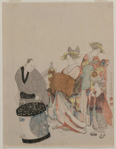 Kurtyzana w mieście z opiekunami w nocy autorstwa attributed to Kubo Shunman