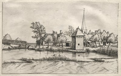 Widoki wiosek w Brabancji i Campine: wioska z fosą autorstwa attributed to Master of the Small Landscapes