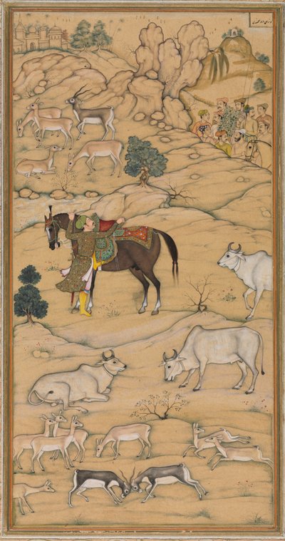 Akbar dosiadający konia; strona z Chester Beatty Akbar Nama (Historia Akbar) autorstwa attributed to Sur Das Gujarati