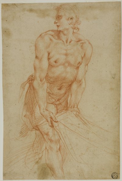 Mężczyzna szarpiący prześcieradło: Study for the Entombment [Zakrystia Certosa di San Martino, Neapol, 1596] autorstwa called Cavaliere d