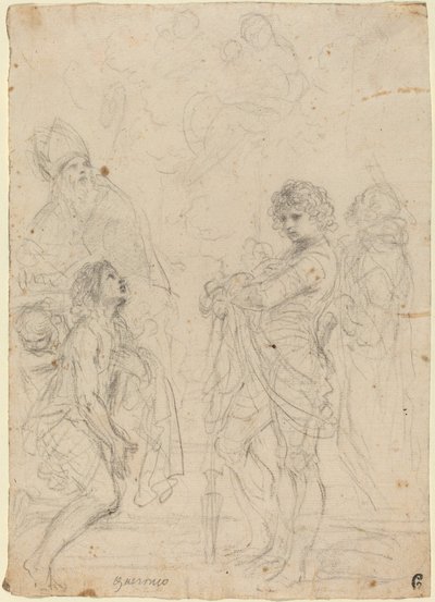 Madonna z Dzieciątkiem ze świętymi Gimignano, Janem Chrzcicielem, Jerzym i Piotrem Męczennikami autorstwa called Guercino Giovanni Francesco Barbieri
