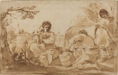 Reszta w ucieczce do Egiptu autorstwa called Guercino Giovanni Francesco Barbieri