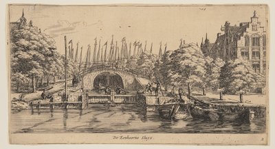 De Eenhorns Sluys, z Widoki Amsterdamu autorstwa called Zeeman Reinier Nooms