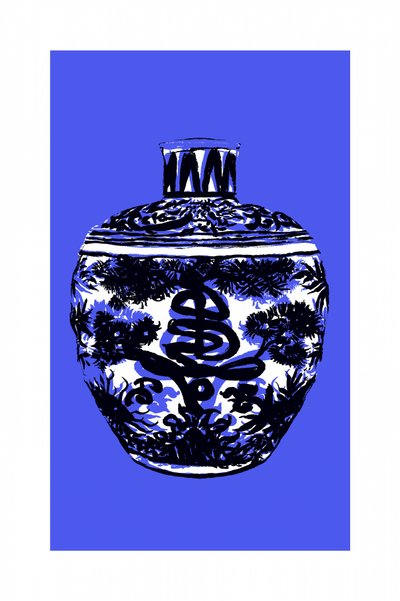 Chiński niebieski słoik z porcelany autorstwa cartissi