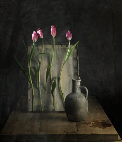 Martwa natura z tulipanami w rustykalnym stylu autorstwa chenyi wang