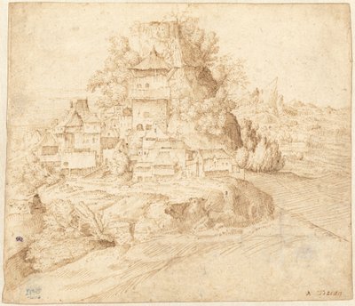 Wioska położona u podnóża wzgórza (recto) autorstwa circle of Giorgione