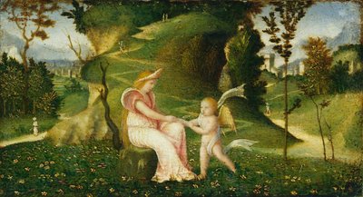 Wenus i Kupidyn w krajobrazie autorstwa circle of Giorgione
