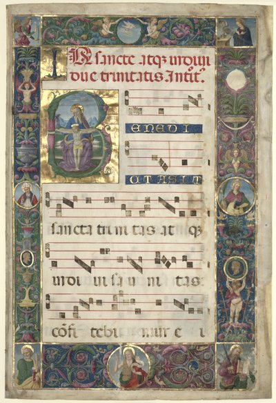 Trójca: Liść z Graduału z inicjałem B autorstwa circle of Perugino