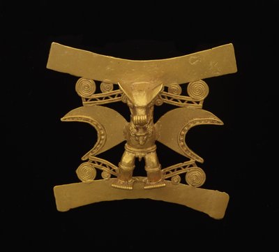 Wisior przedstawiający postać z maską nietoperza, Późny Okres V - Okres VI, ok. 700-1550 (złoto) autorstwa culture Diquis