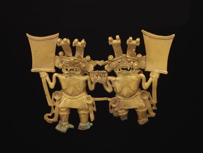 Wisiorek z dwiema postaciami, ok. 700-1520 (tumbaga ze stopu złota i miedzi) autorstwa culture Diquis