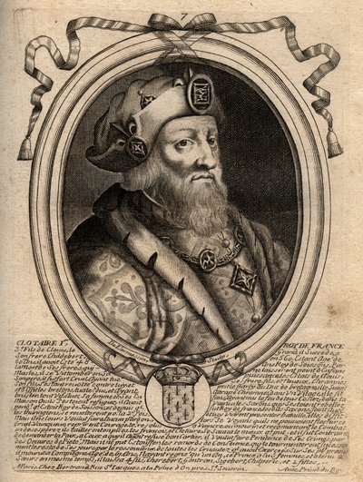 Portret Clotaire (Clothaire) I (497 - 561), Król Neustrii i Król Franków - Clothar I, Król Franków - rycina z 