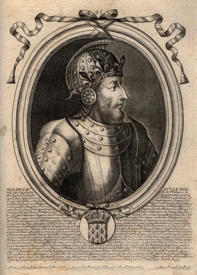 Portret Filipa IV Bela (1268 - 1314), Króla Francji - Filipa IV Pięknego (1268-1314) Króla Francji - grawerowanie z 