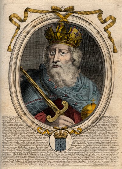 Karol Wielki (Charles I dit le Grand, Carolus Magnus, 742-814), Król Franków - Karol Wielki (Carolus Magnus, Karol Wielki) (747-814) Król Franków i chrześcijański cesarz Zachodu - rycina z 