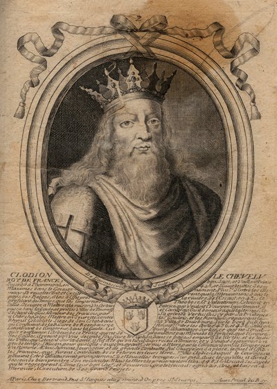 Clodion dit „”Le Chevelu”” (428-448), przodek Merowingów, wódz Franków Salian - Clodion Włochaty (ok.428-47) Król Plemienia Franków Salian - rycina z 