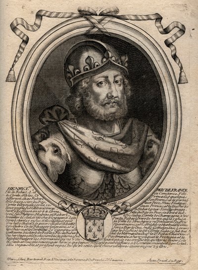Dynastia Kapetów: Portret Henryka I (1009-1060), Króla Franków od 1031 do 1060 - Henryk I (1009-1060) Król Francji - rycina z 