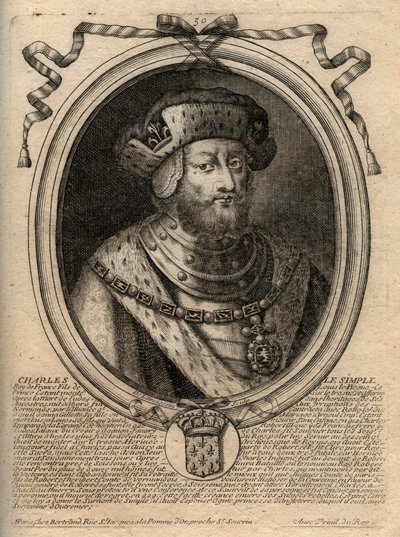 Portret Karola III dit le Simple (879-929), króla Franków - KAROL III (879-929) - Karol Prosty - król Francji, 893-923 - grawer z 
