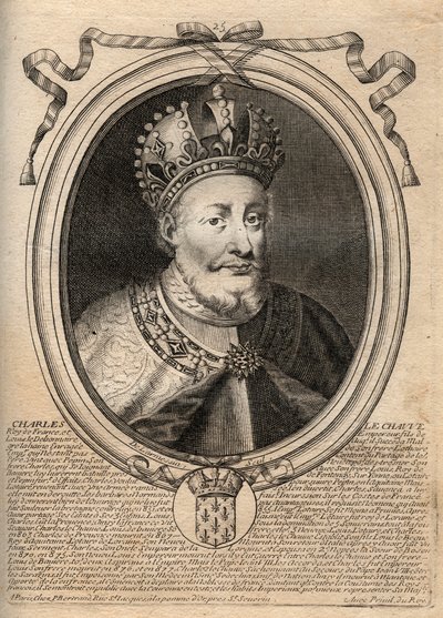 Portret Karola II Łysego (823 - 877), Króla Francji - Karol II (823-77) Łysy - rycina z 
