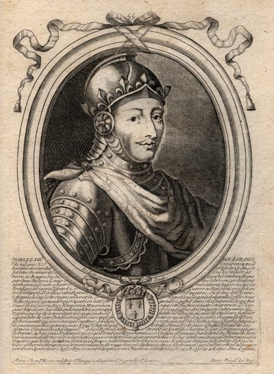 Portret Karola VIII (1470-1498) Króla Francji z dynastii Valois - Karol VIII (1470-98) Król Francji - grawer z 