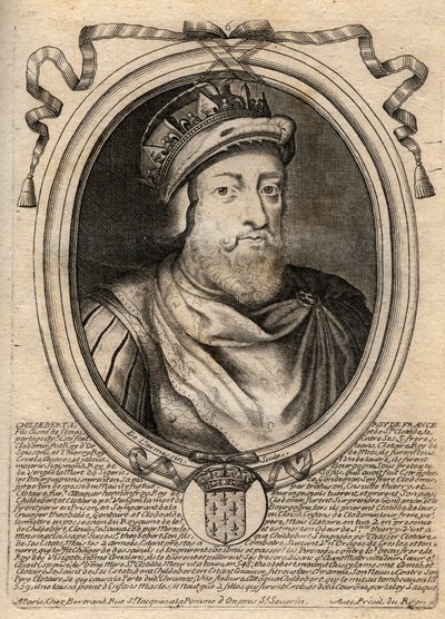 Portret Childeberta I, króla Franków - King Childebert I (497-558) - grawerowanie z 