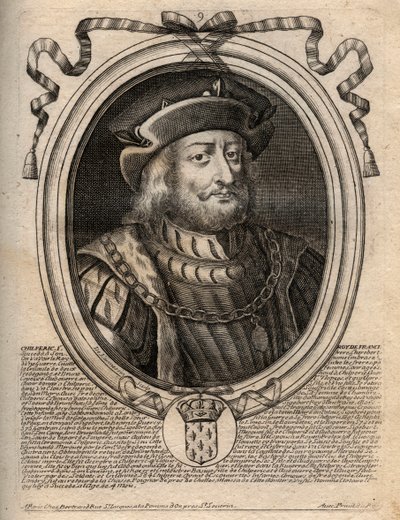Portret Chilperika I (539 - 584), króla Neustrii - Chilperic I, króla Francji Merowingów - rycina z 