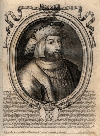 Portret Clotaire (Clothaire) II (584 - 628), Król Neustrii i Król Franków - Clotaire lub Chlotar II (zm. 629) Król Franków - rycina z 