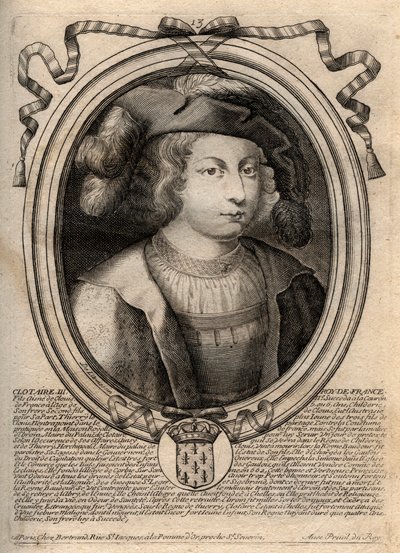 Portret Chlotara III (652 - 673), króla Neustrii i Burgundii - Chlotara III lub Chlotara III, króla Franków z rodu Merowingów - rycina z 