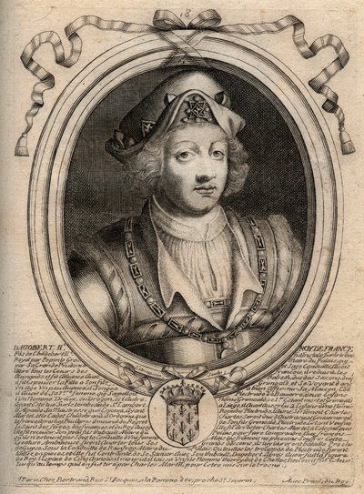Portret Dagoberta II, króla franków 711a 716 - Dagobert II (676-679), króla Austrazji - rycina z 