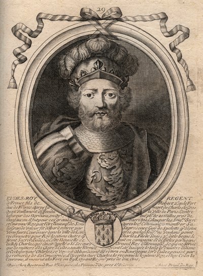 Portret Eudes (Odon) (w. 860 - 898), hrabiego Paryża i Troyes, ówczesnego króla Francji - EUDES hrabiego Paryża wybranego na tron francuski po obaleniu cesarza Karola - grawer z 