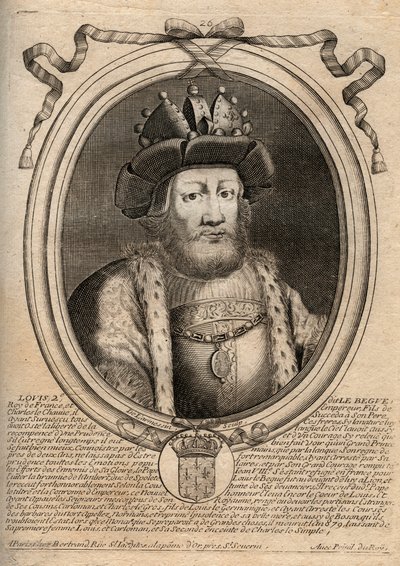 Portret Ludwika II Begue lub Faineant (846 - 879), Króla Franków - Ludwik II The Stammerer 848 do 879 - rycina z 