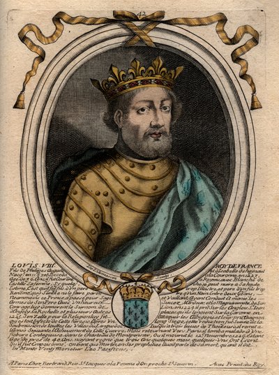 Portret Ludwika VIII (1187-1226), Króla Francji - Ludwika VIII (1187-1226) Króla Francji - Rycina z „”Les Augustes Reprezentacje wszystkich królów Francji od Faramonda do Ludwika XIV””, Paryż autorstwa de Larmessin