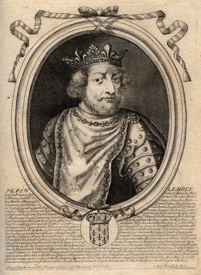 Portret Pepina III dit Pepin le Brief (714-768) króla Francji - Pepin III (714-68) (Pepin the Short) King of the Frank - grawer z 