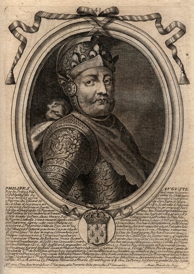 Portret Philipa II dit Philippe Auguste (1165-1223) - Philip Augustus II (1165-1223) King of France - grawerowanie z 