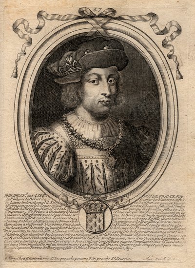 Portret Filipa V Długiego (1294 - 1322), Króla Francji - Filipa V (1294-1322) "Wysoki" - grawer z "Les Augustes Reprezentacje wszystkich królów Francji od Faramonda do Ludwika XIV", Paryż autorstwa de Larmessin