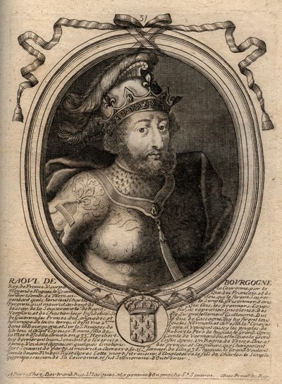 Portret Raoula Francji (lub Rodolphe, c. 890-936) Król Franków - Rudolph (Raoul, Rodolphe) Burgundii, król Francji (923-936) - grawerowanie z 