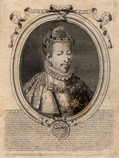 Portret króla Francji Henryka III (1551-1589) - Portret Henryka III (1551-89) króla Francji - grawerowanie z 